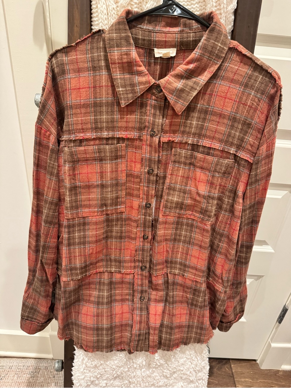 Hem & Thread Rust and Brown Plaid Button-Front Jacket